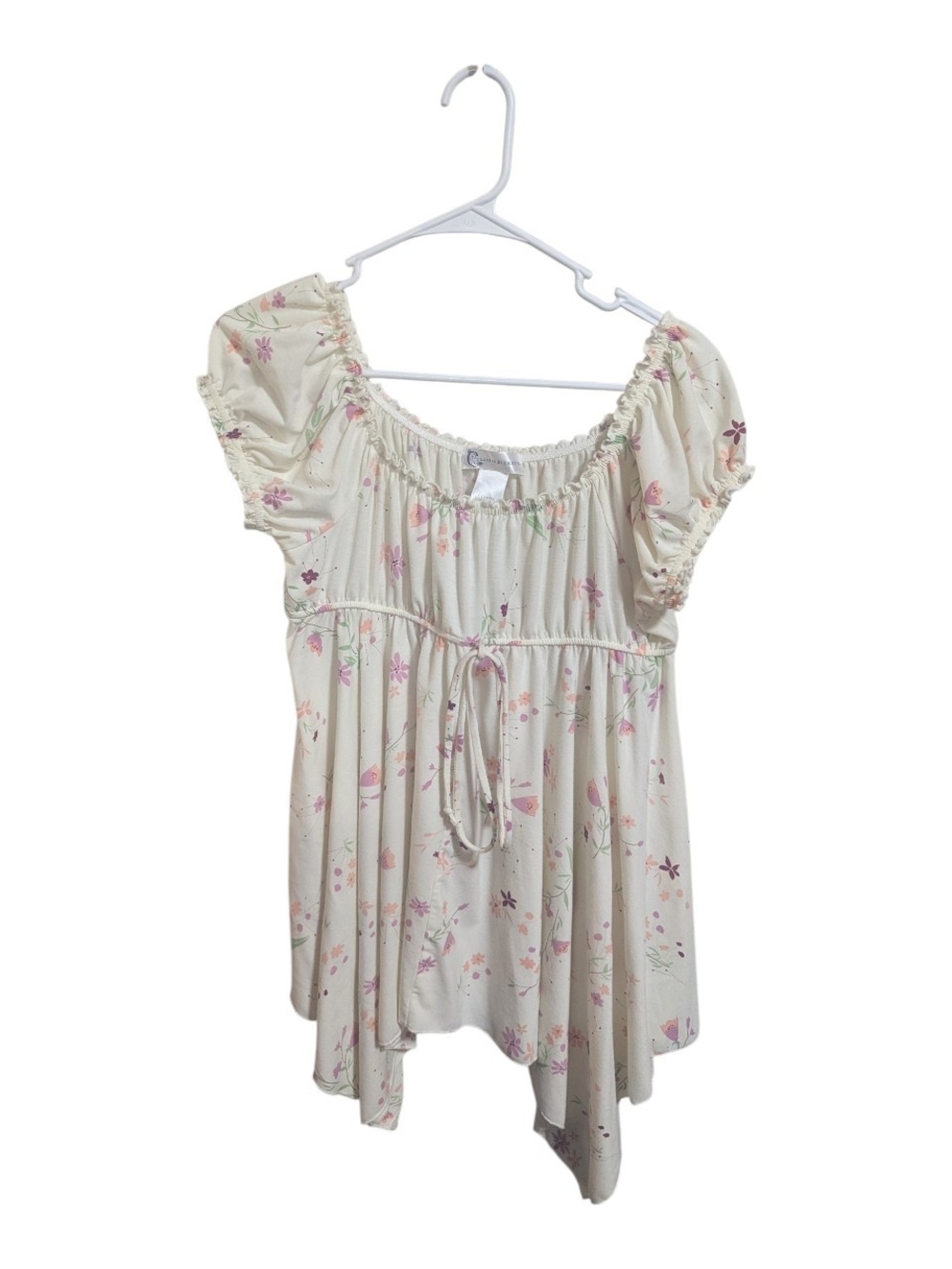 Classic Elements Women's Blouse Sz Large Cream Floral Peasant Babydoll